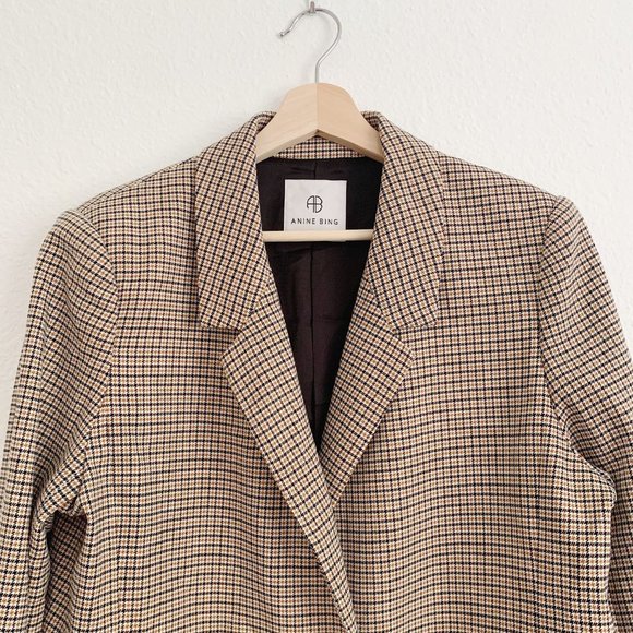 NEW Anine Bing Madeline Houndstooth Blazer In Yellow L - Picture 3 of 13
